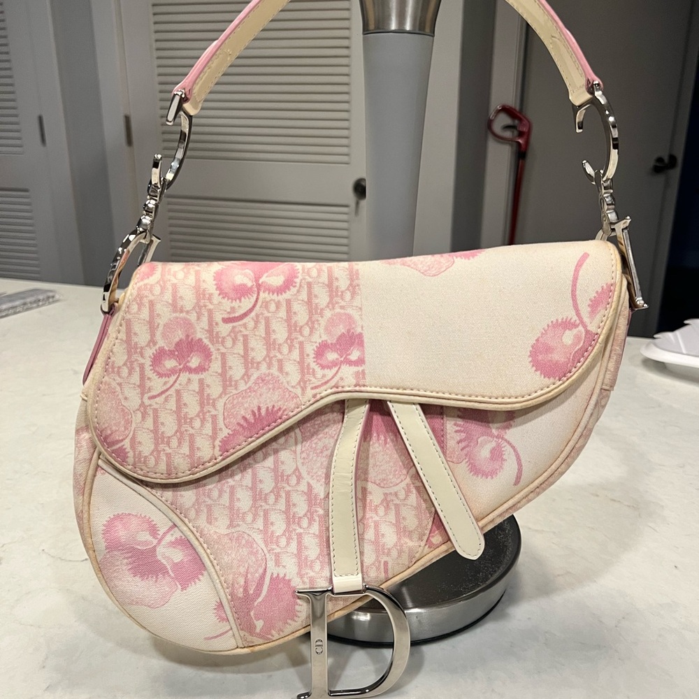 Dior Pink and Cream Shoulder Bag with Graffiti Design